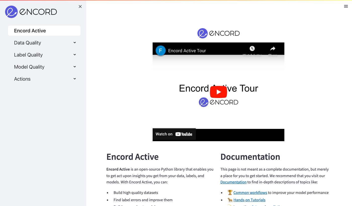 Encord Active Landing page