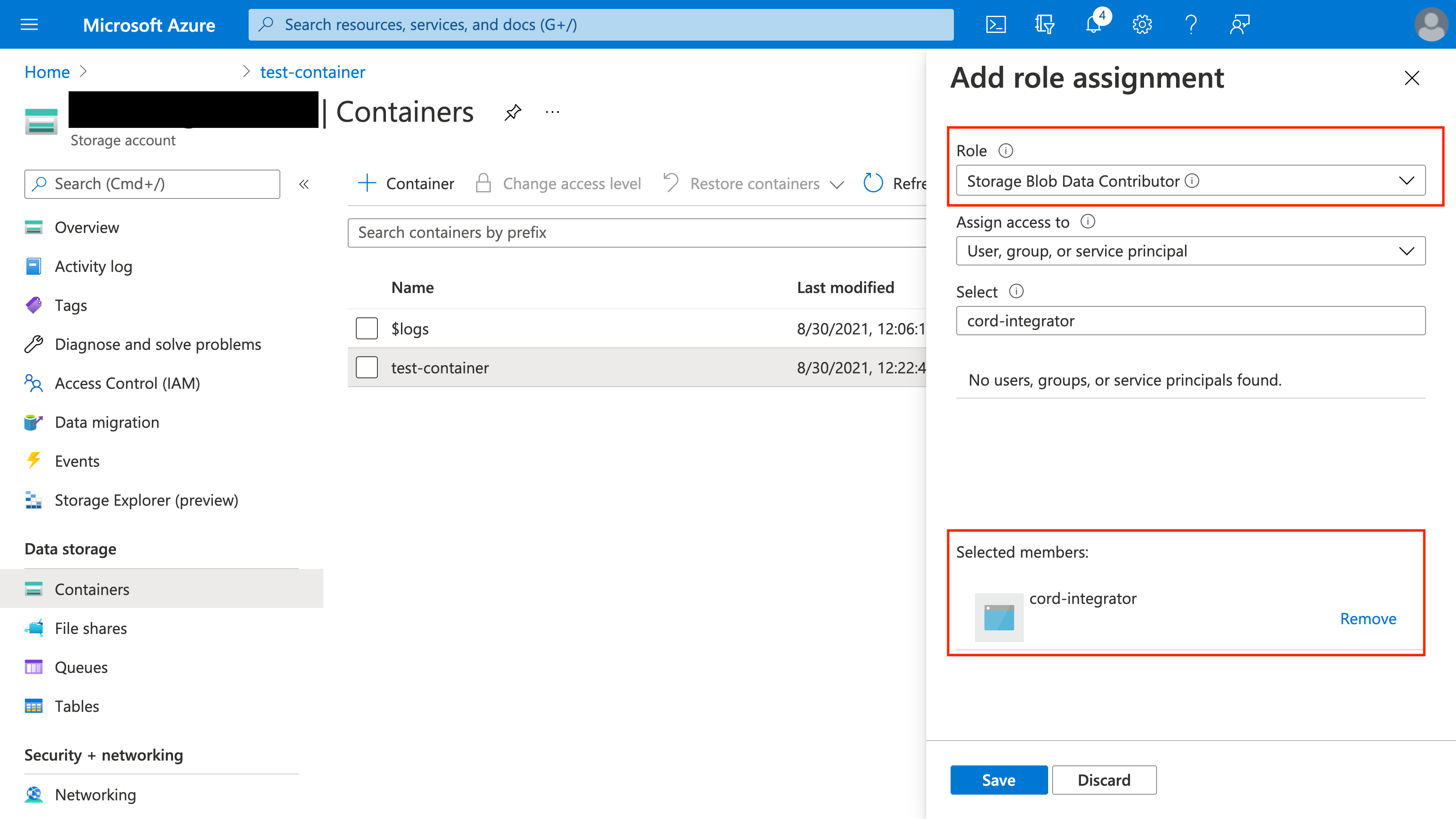 Adding the 'Storage Blob Data Contributor' role to the cord-integrator service principal